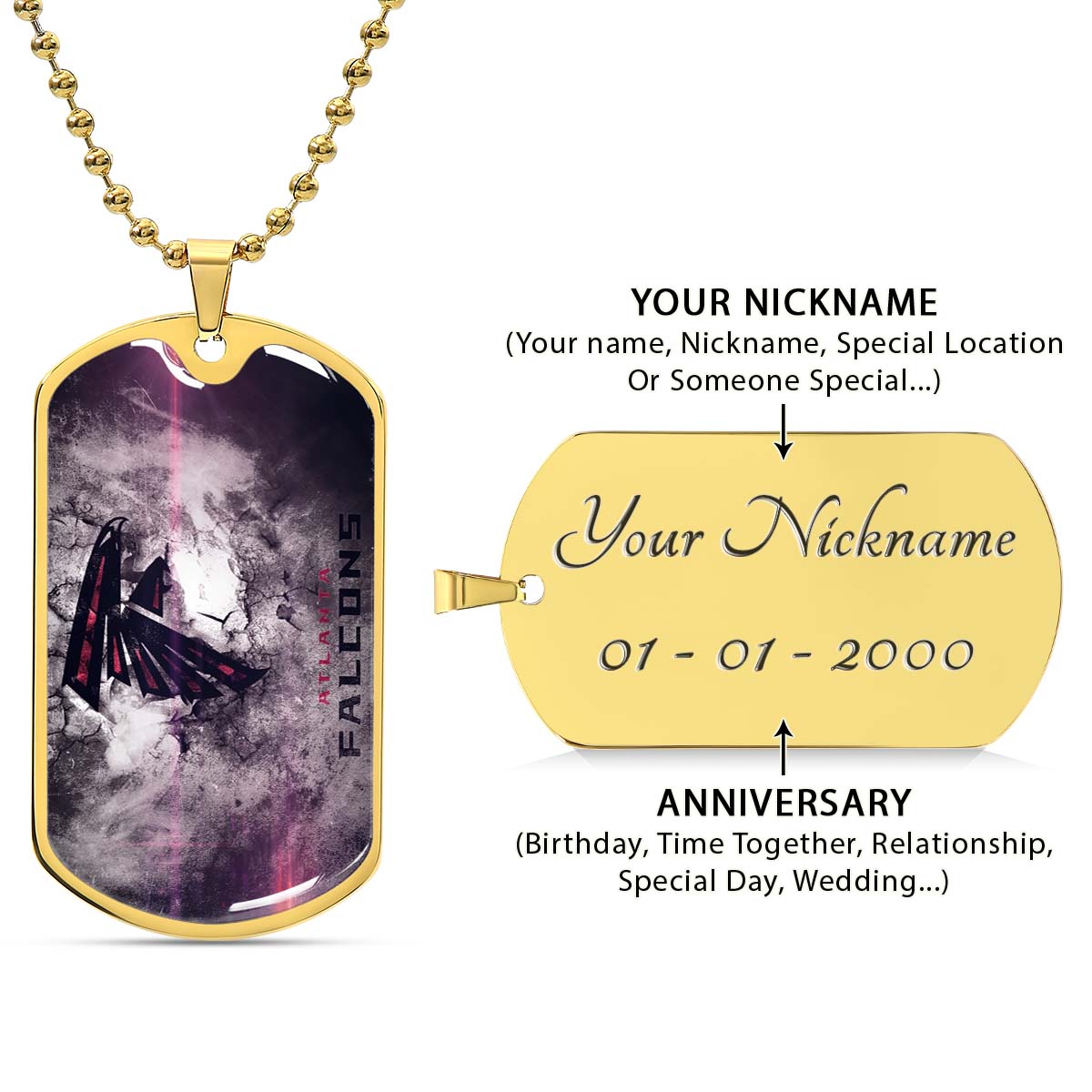 American Football - AFD053 - Atlanta Falcons - NFL Football Team - American Football Dog Tag - Military Ball Chain - Luxury Dog Tag