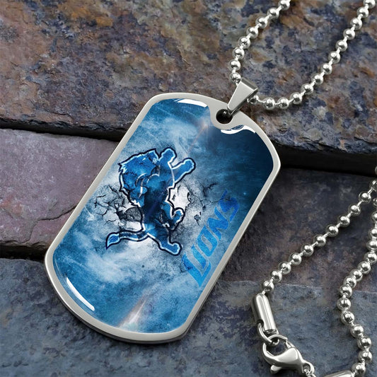 American Football Dog Tag Necklace - AFD062 - Detroit Lions - NFL Teams - Military Ball Chain