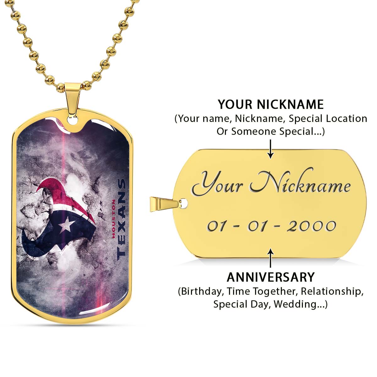 American Football Dog Tag Necklace - AFD064 - Houston Texans - NFL Teams - Military Ball Chain