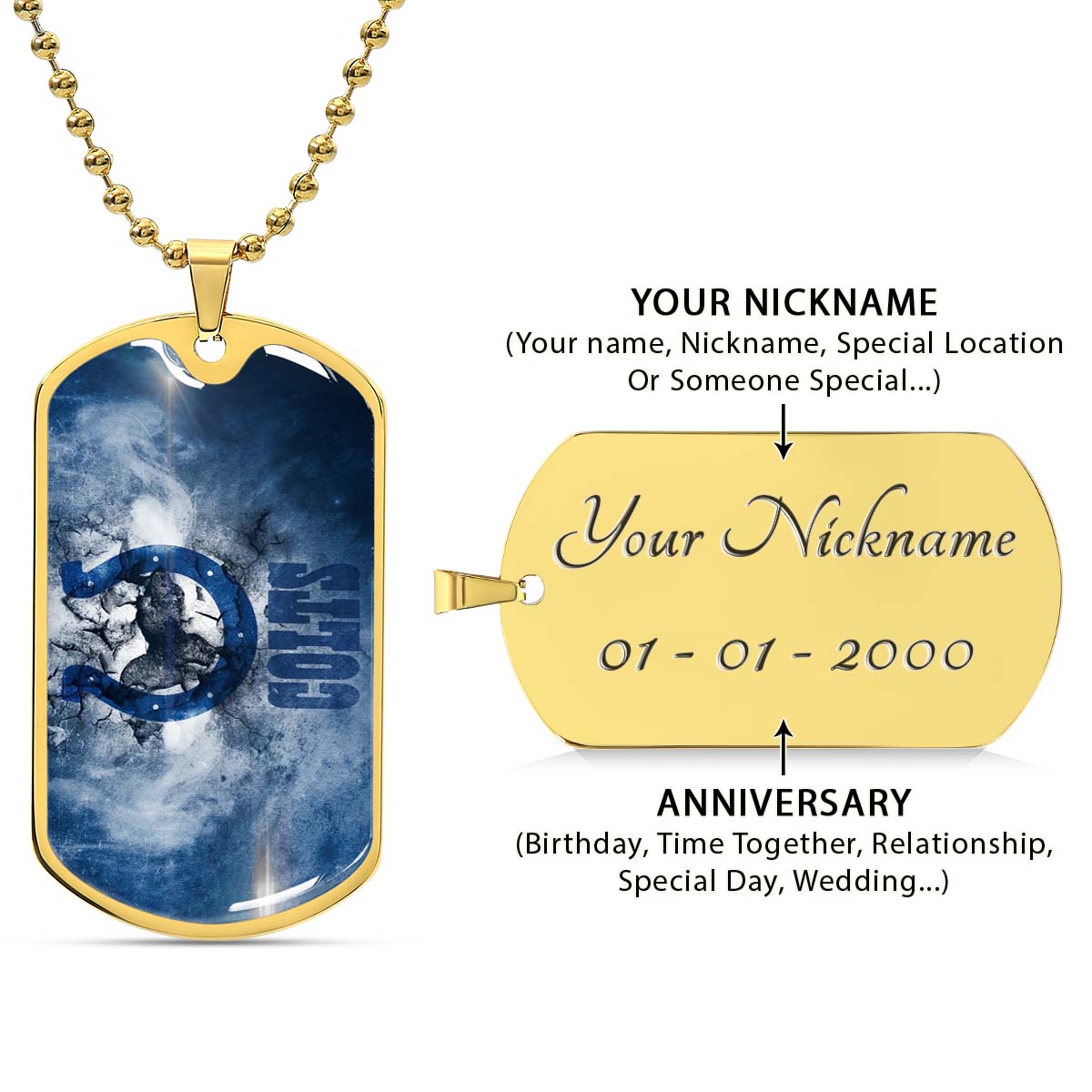 American Football - AFD065 - Indianapolis Colts - NFL Football Team - American Football Dog Tag - Military Ball Chain - Luxury Dog Tag