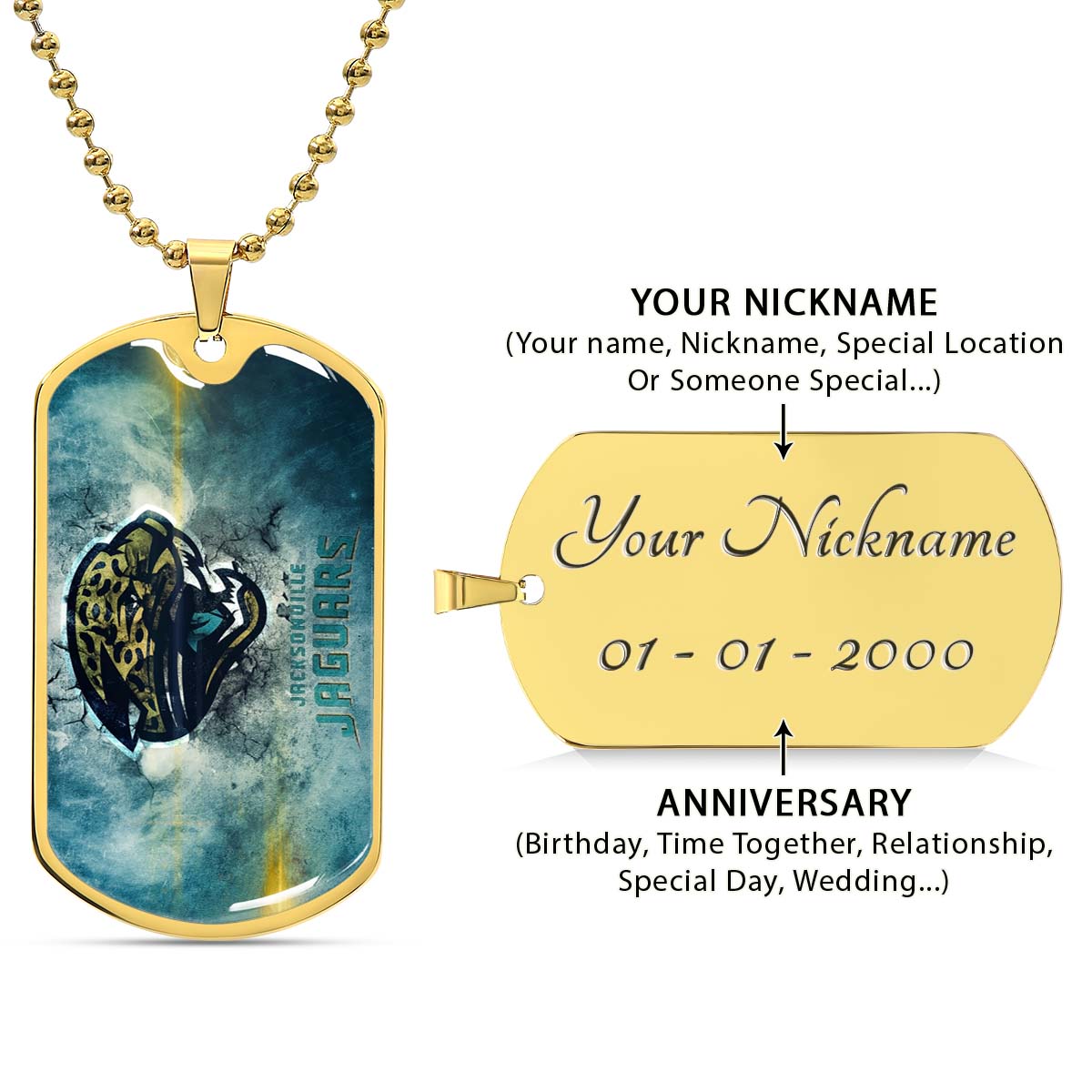 American Football Dog Tag Necklace - AFD066 - Jacksonville Jaguars - NFL Teams - Military Ball Chain