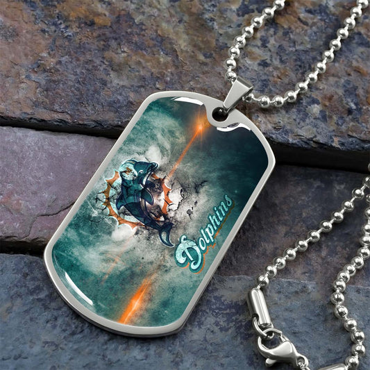 American Football - AFD068 - Miami Dolphins - NFL Football Team - American Football Dog Tag - Military Ball Chain - Luxury Dog Tag