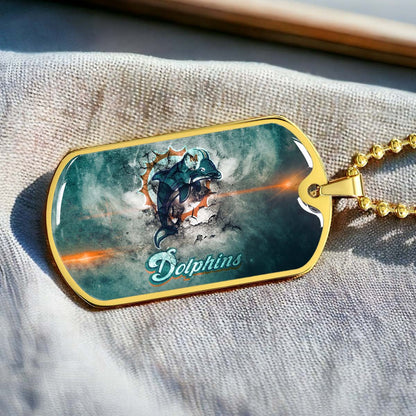 American Football - AFD068 - Miami Dolphins - NFL Football Team - American Football Dog Tag - Military Ball Chain - Luxury Dog Tag