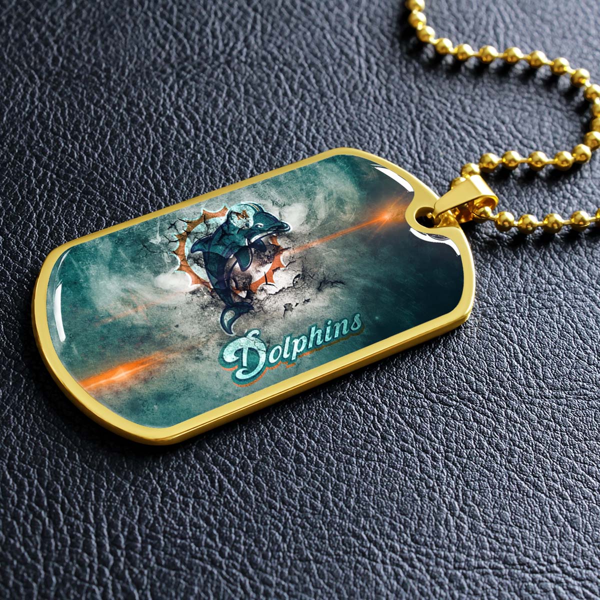 American Football - AFD068 - Miami Dolphins - NFL Football Team - American Football Dog Tag - Military Ball Chain - Luxury Dog Tag