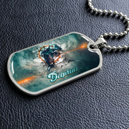 American Football - AFD068 - Miami Dolphins - NFL Football Team - American Football Dog Tag - Military Ball Chain - Luxury Dog Tag