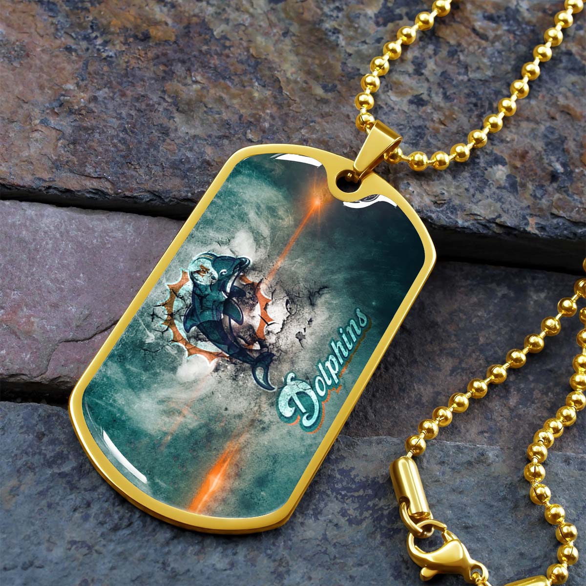 American Football - AFD068 - Miami Dolphins - NFL Football Team - American Football Dog Tag - Military Ball Chain - Luxury Dog Tag