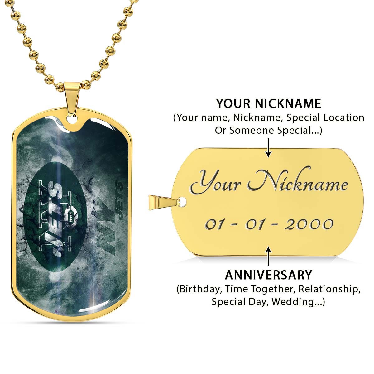 American Football - AFD073 - New York Jets - NFL Football Team - American Football Dog Tag - Military Ball Chain - Luxury Dog Tag