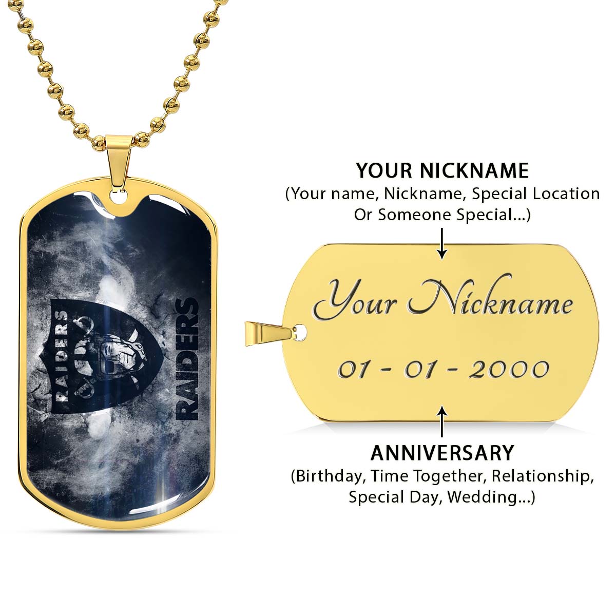 American Football - AFD074 - Oakland Raiders - NFL Football Team - American Football Dog Tag - Military Ball Chain - Luxury Dog Tag