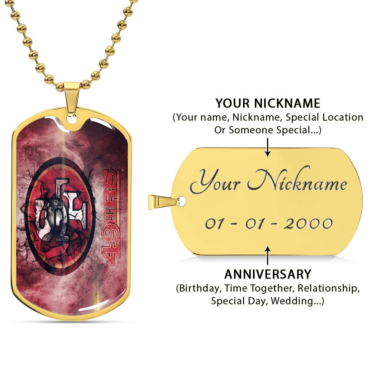 American Football - AFD078 - San Francisco 49ers - NFL Football Team - American Football Dog Tag - Military Ball Chain - Luxury Dog Tag