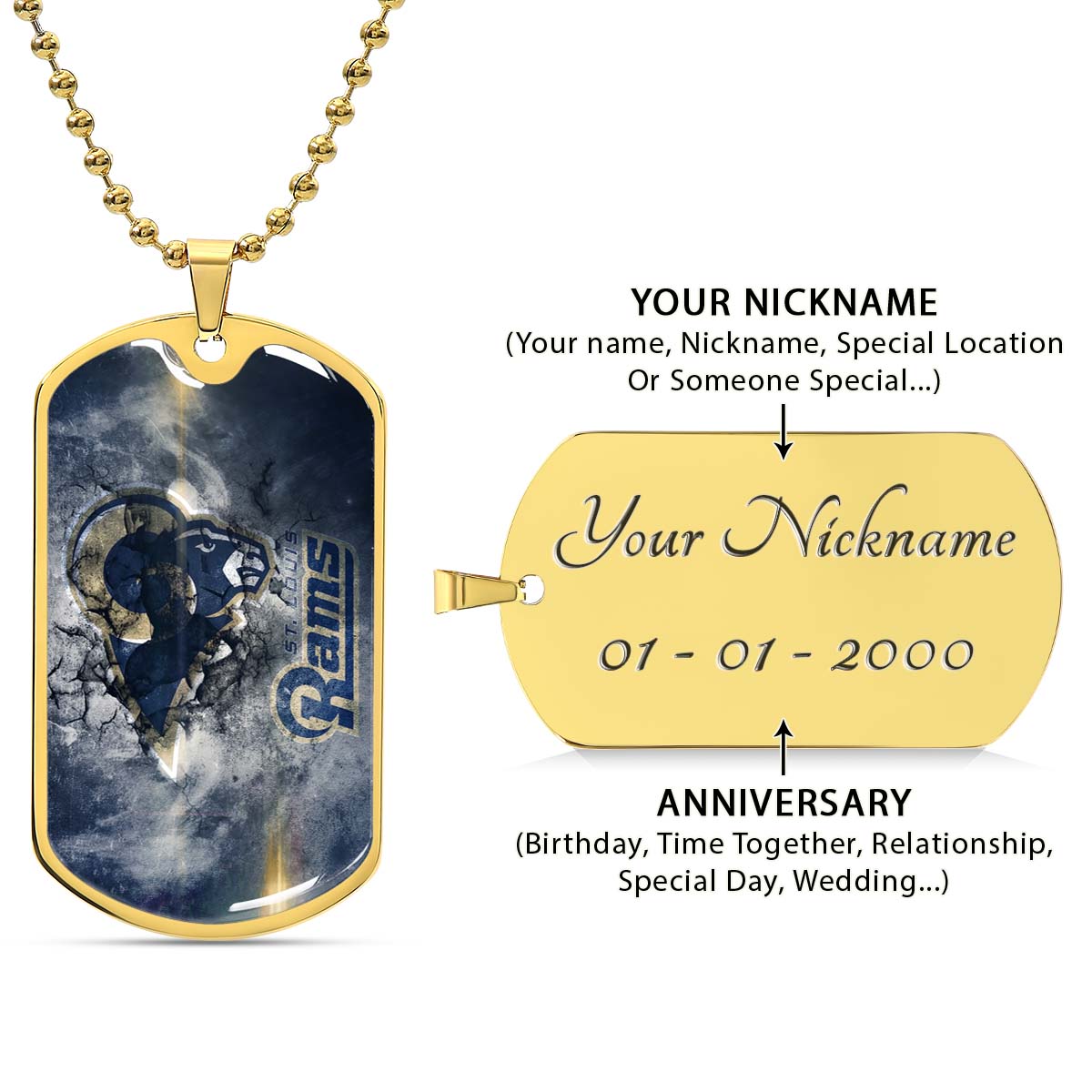 American Football - AFD080 - St.Louis Rams - NFL Football Team - American Football Dog Tag - Military Ball Chain - Luxury Dog Tag
