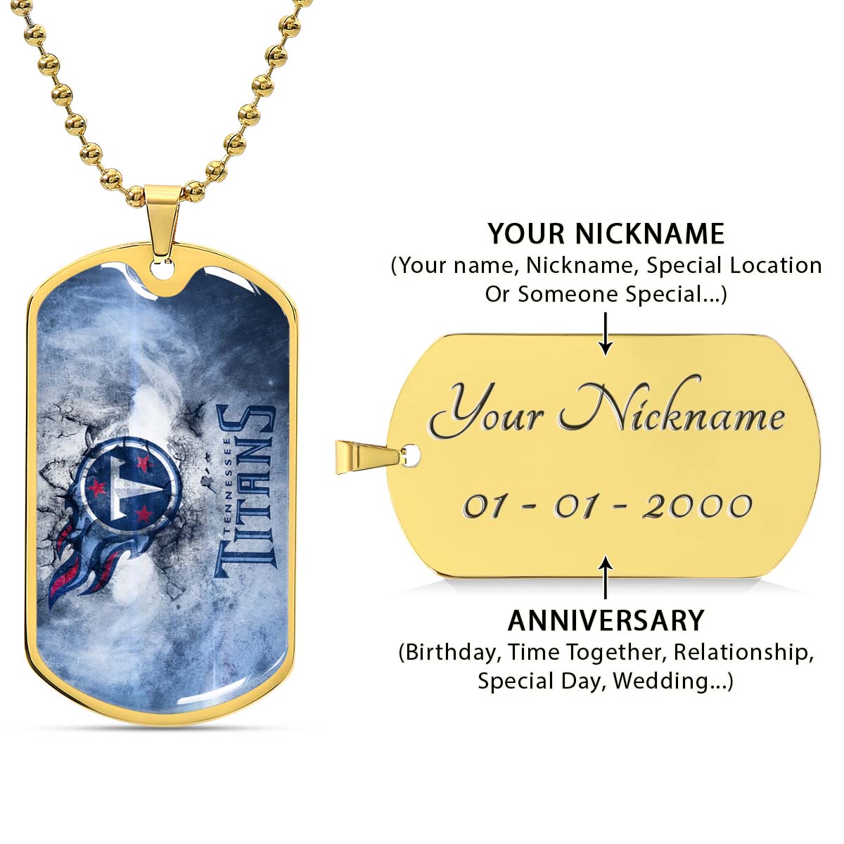 American Football Dog Tag Necklace - AFD082 - Tennessee Titans - NFL Teams - Military Ball Chain