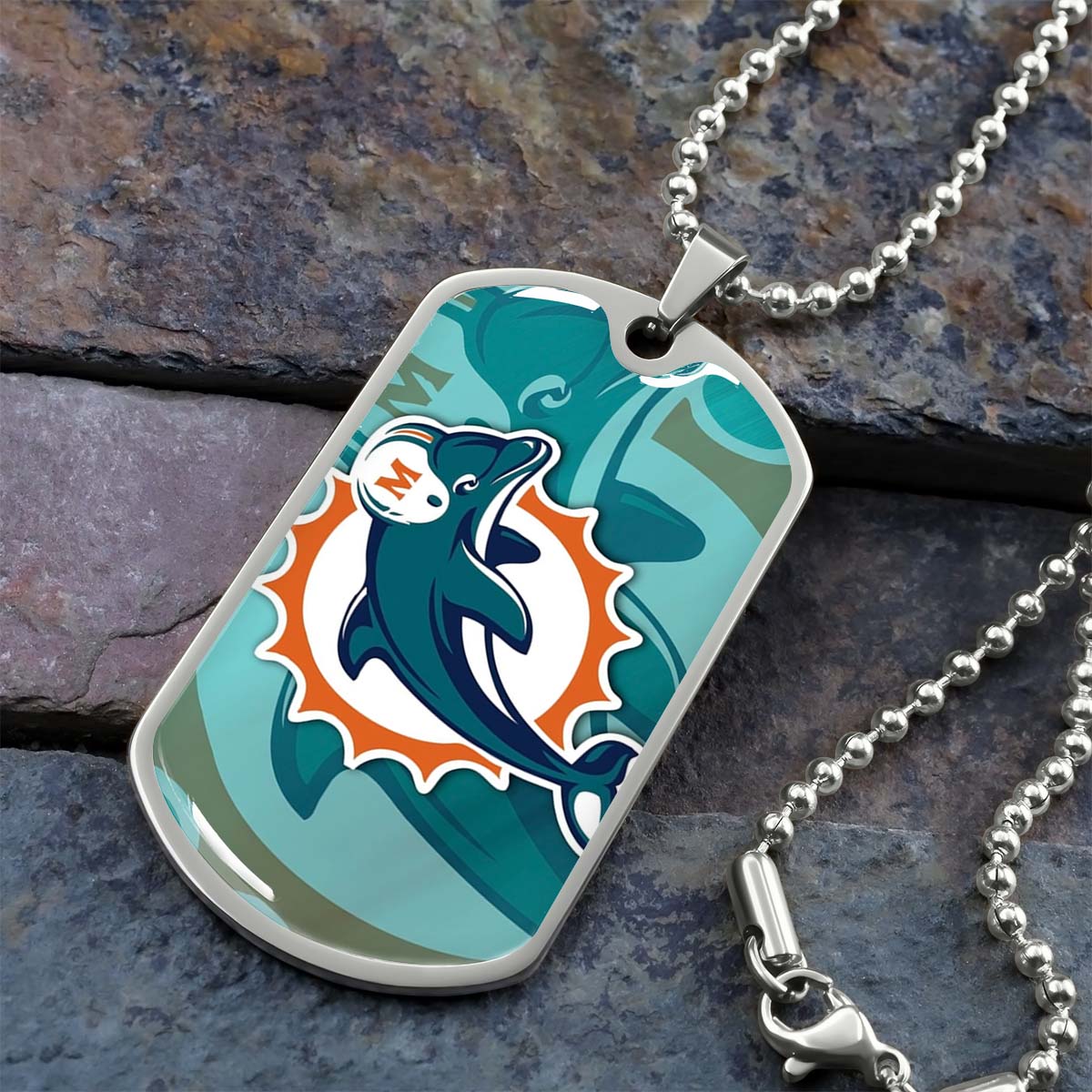 American Football - AFD084 - Miami Dolphins - NFL Football Team - American Football Dog Tag - Military Ball Chain - Luxury Dog Tag