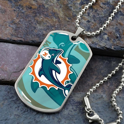 American Football - AFD084 - Miami Dolphins - NFL Football Team - American Football Dog Tag - Military Ball Chain - Luxury Dog Tag