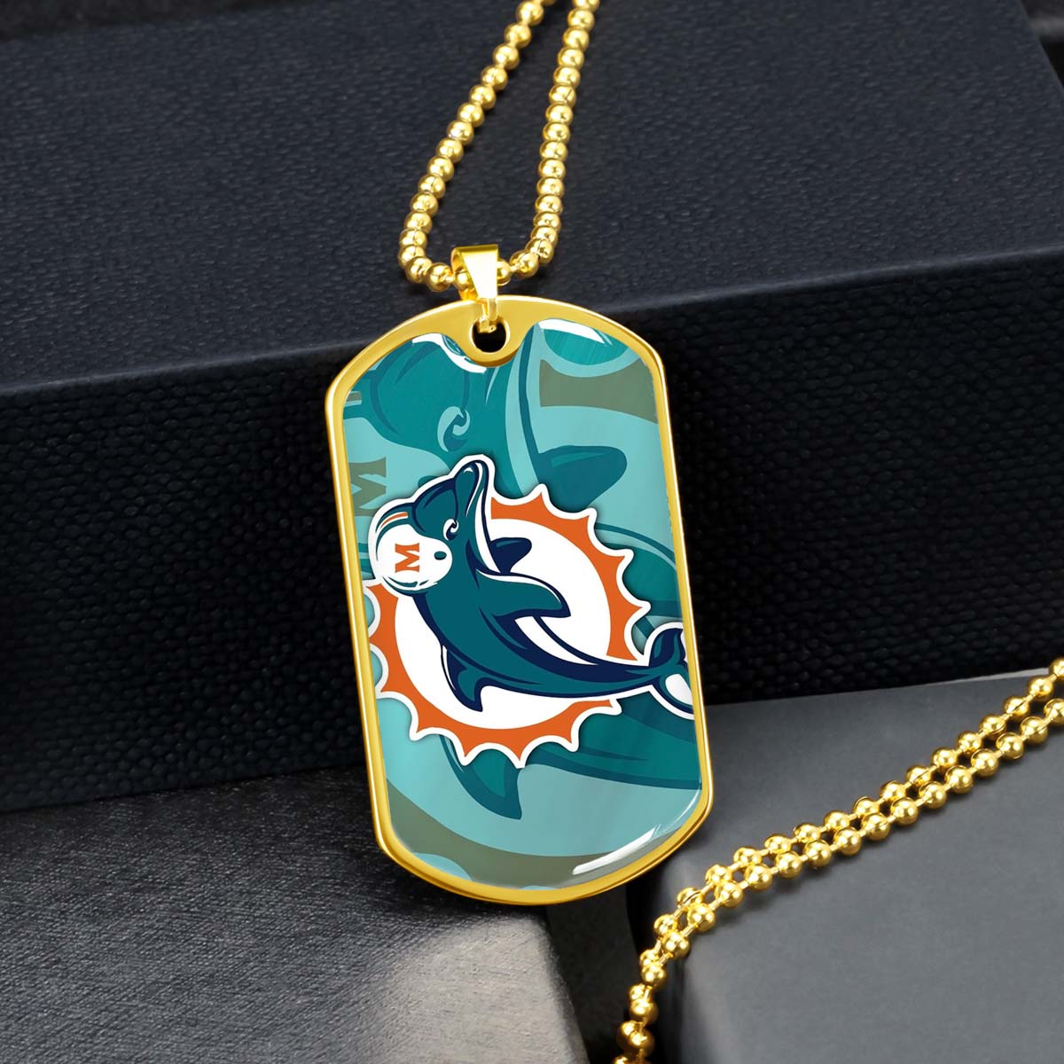 American Football Dog Tag Necklace - AFD084 - Miami Dolphins - NFL Teams - Military Ball Chain