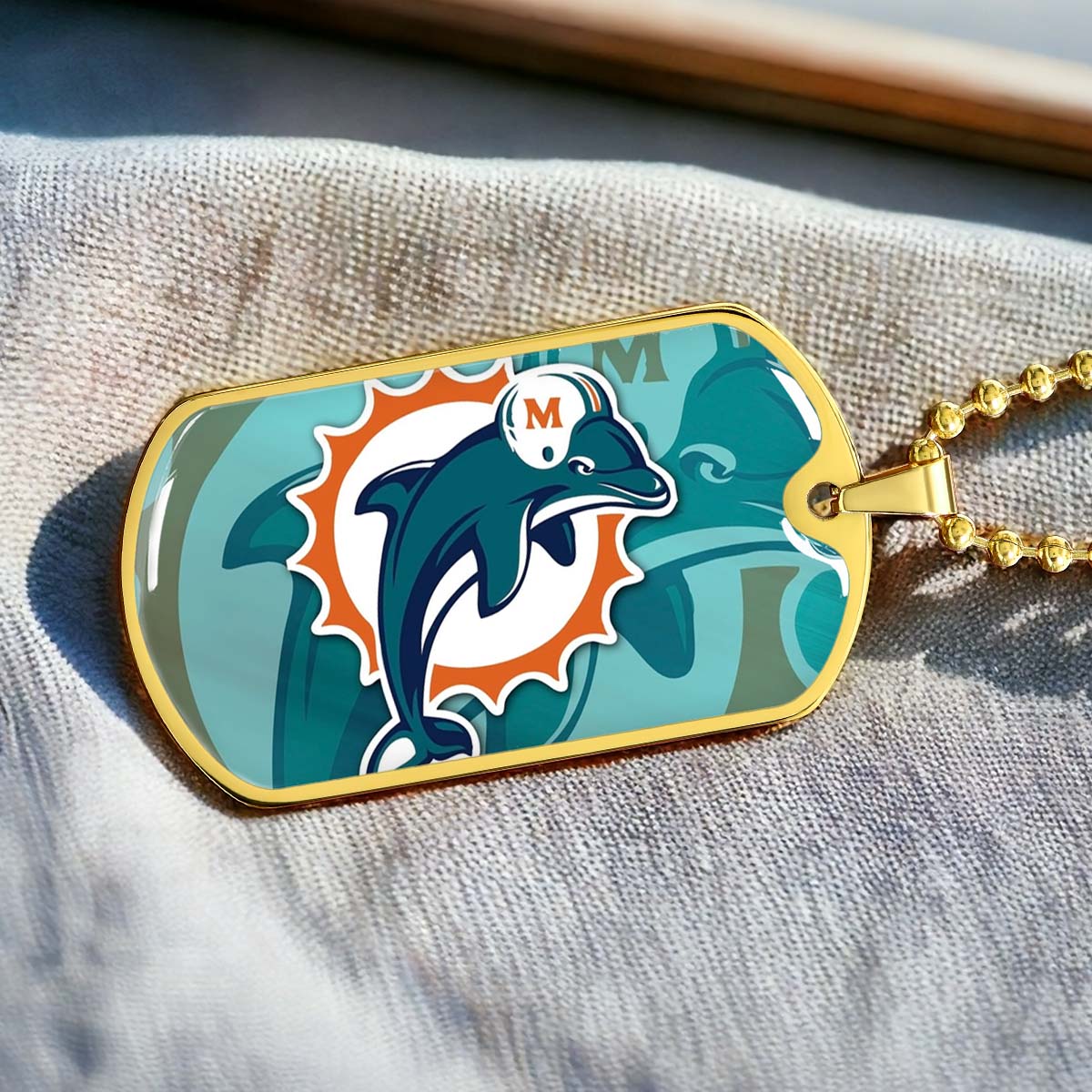 American Football Dog Tag Necklace - AFD084 - Miami Dolphins - NFL Teams - Military Ball Chain