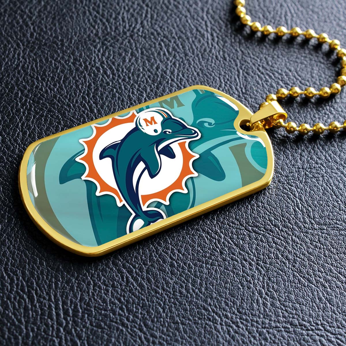 American Football Dog Tag Necklace - AFD084 - Miami Dolphins - NFL Teams - Military Ball Chain