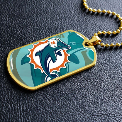American Football Dog Tag Necklace - AFD084 - Miami Dolphins - NFL Teams - Military Ball Chain