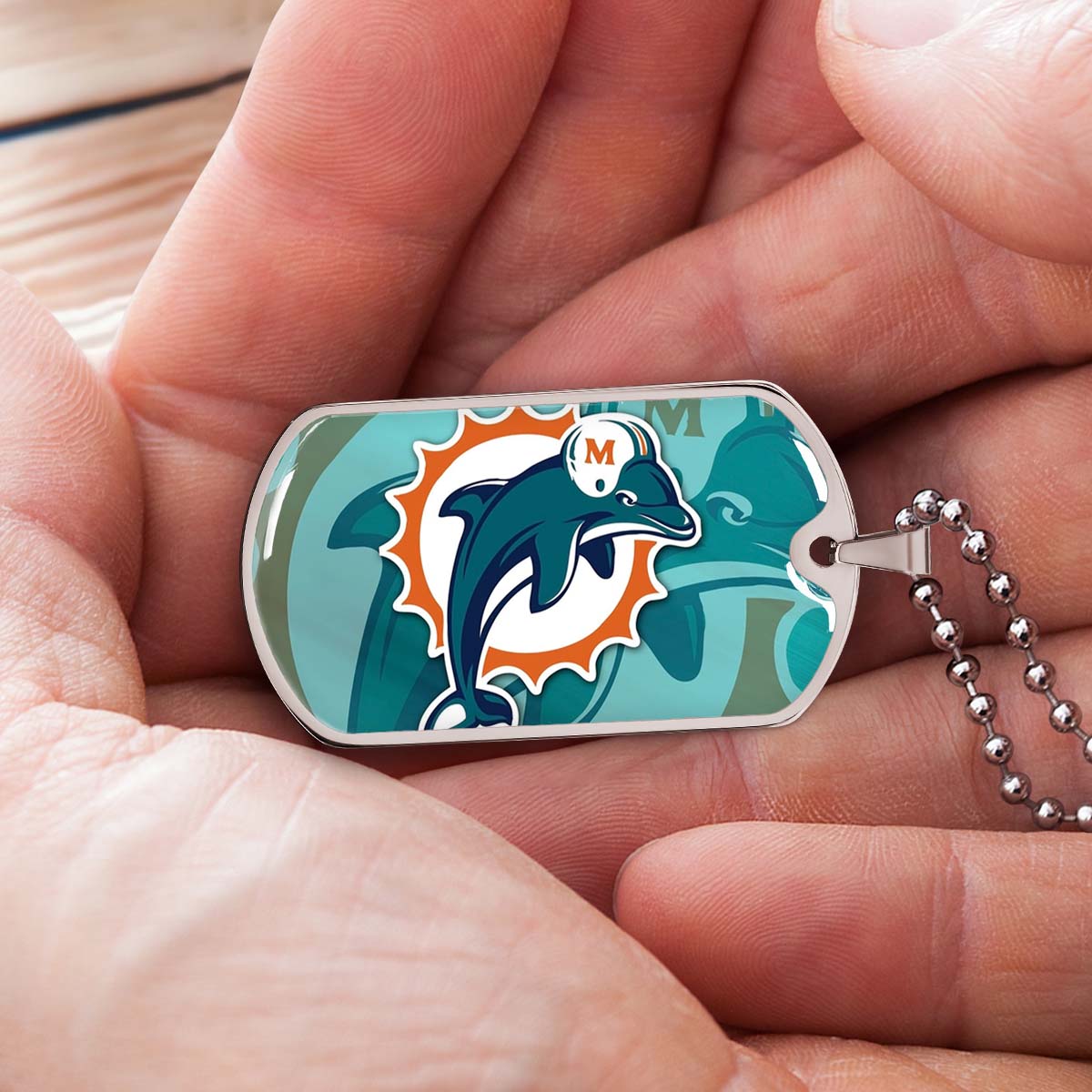 American Football - AFD084 - Miami Dolphins - NFL Football Team - American Football Dog Tag - Military Ball Chain - Luxury Dog Tag