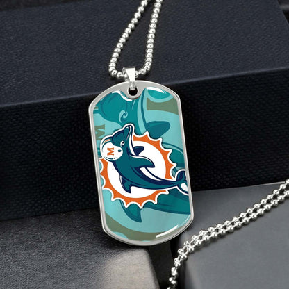 American Football - AFD084 - Miami Dolphins - NFL Football Team - American Football Dog Tag - Military Ball Chain - Luxury Dog Tag