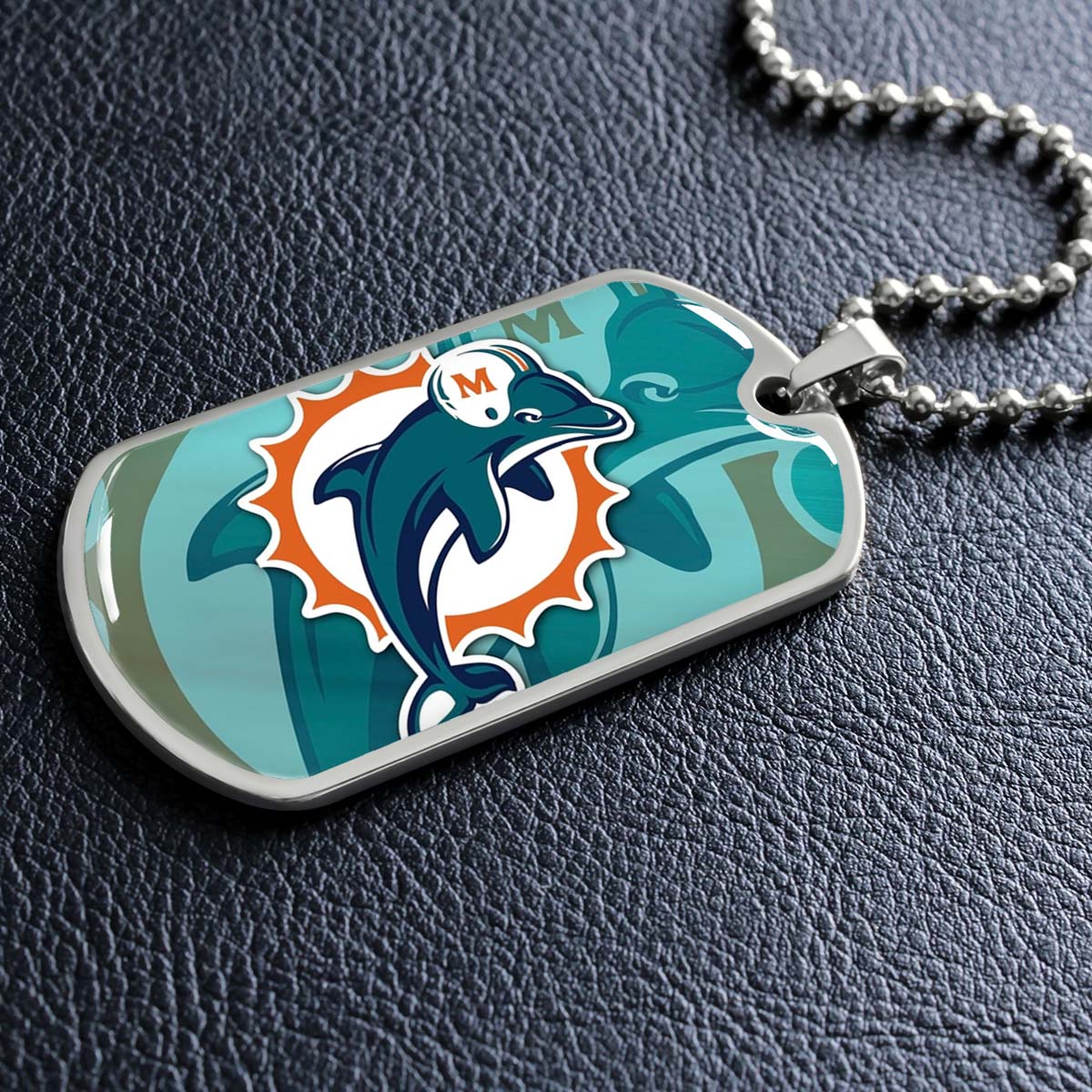 American Football - AFD084 - Miami Dolphins - NFL Football Team - American Football Dog Tag - Military Ball Chain - Luxury Dog Tag