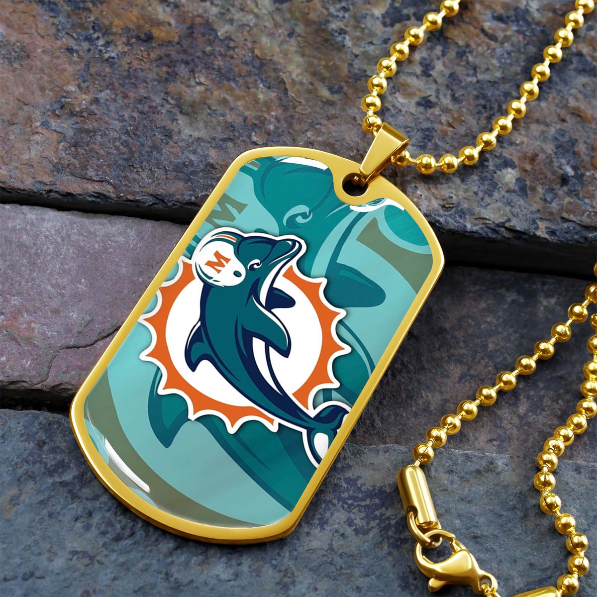 American Football - AFD084 - Miami Dolphins - NFL Football Team - American Football Dog Tag - Military Ball Chain - Luxury Dog Tag