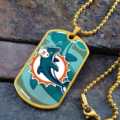 American Football - AFD084 - Miami Dolphins - NFL Football Team - American Football Dog Tag - Military Ball Chain - Luxury Dog Tag