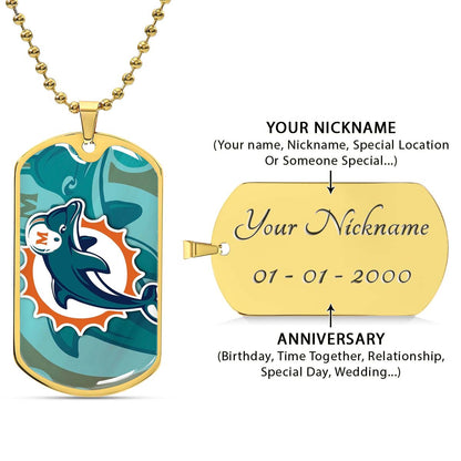 American Football - AFD084 - Miami Dolphins - NFL Football Team - American Football Dog Tag - Military Ball Chain - Luxury Dog Tag