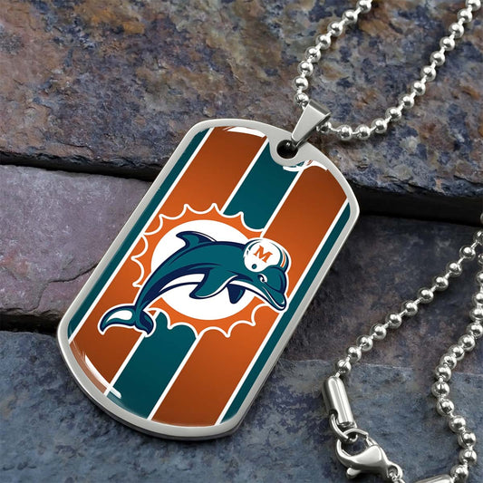 American Football - AFD086 - Miami Dolphins - NFL Football Team - American Football Dog Tag - Military Ball Chain - Luxury Dog Tag