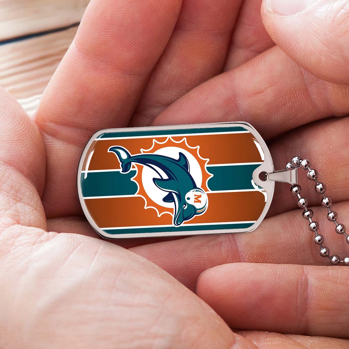 American Football - AFD086 - Miami Dolphins - NFL Football Team - American Football Dog Tag - Military Ball Chain - Luxury Dog Tag