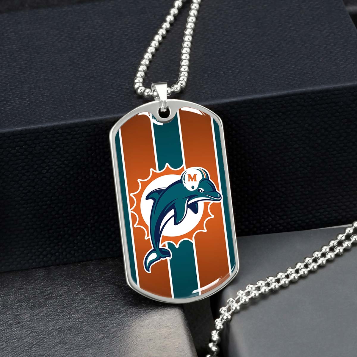 American Football - AFD086 - Miami Dolphins - NFL Football Team - American Football Dog Tag - Military Ball Chain - Luxury Dog Tag