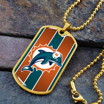 American Football - AFD086 - Miami Dolphins - NFL Football Team - American Football Dog Tag - Military Ball Chain - Luxury Dog Tag