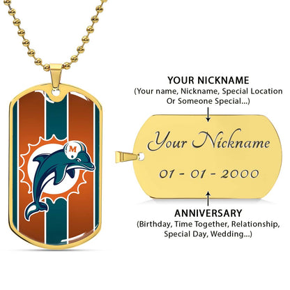 American Football - AFD086 - Miami Dolphins - NFL Football Team - American Football Dog Tag - Military Ball Chain - Luxury Dog Tag