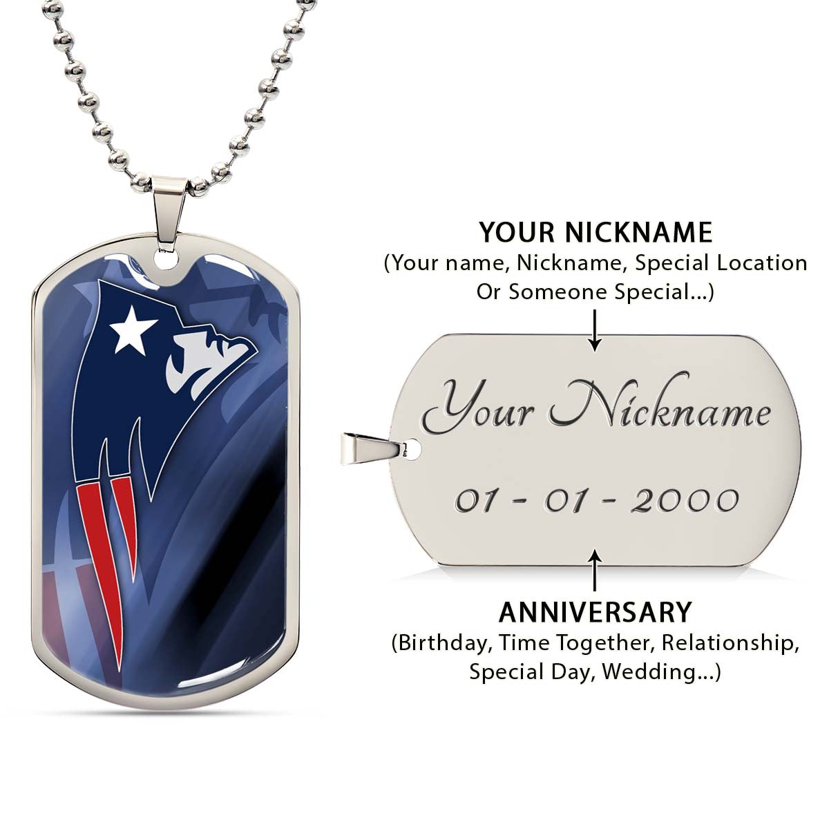 American Football - AFD087 - New England Patriots The Spirit Of Champions In Sports - NFL Football Team - American Football Dog Tag - Military Ball Chain - Luxury Dog Tag