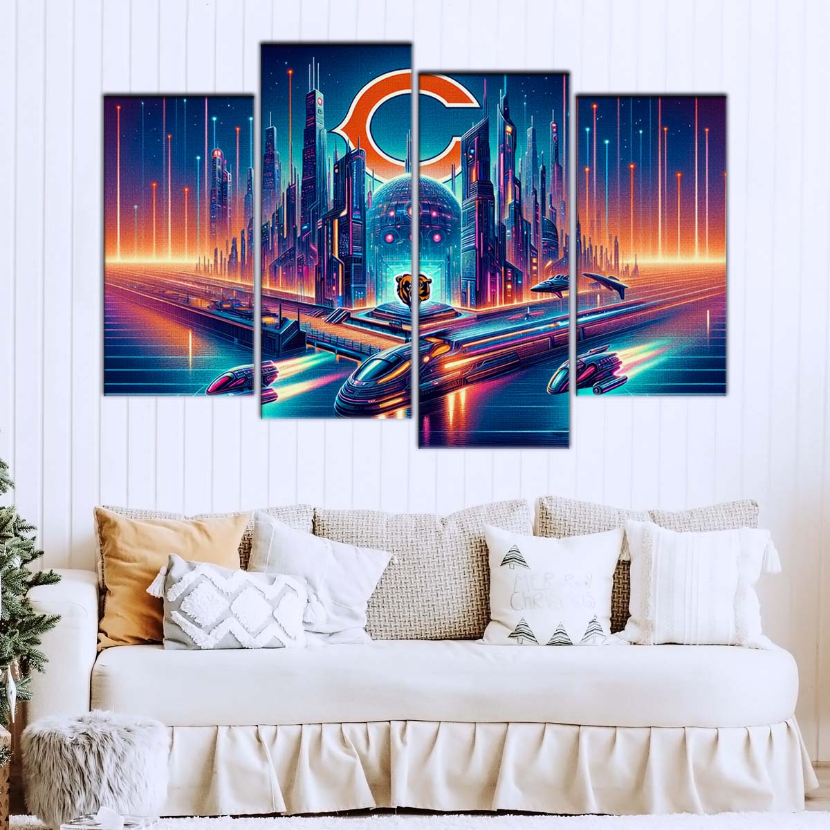 American Football Canvas Wall Art - AF5170 - Chicago Bears - Futuristic City - NFL Teams