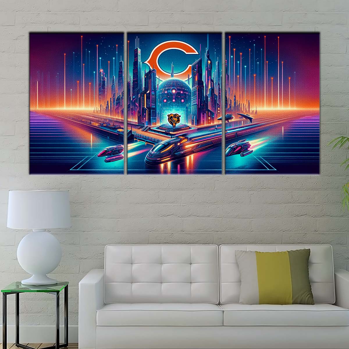 American Football Canvas Wall Art - AF5170 - Chicago Bears - Futuristic City - NFL Teams