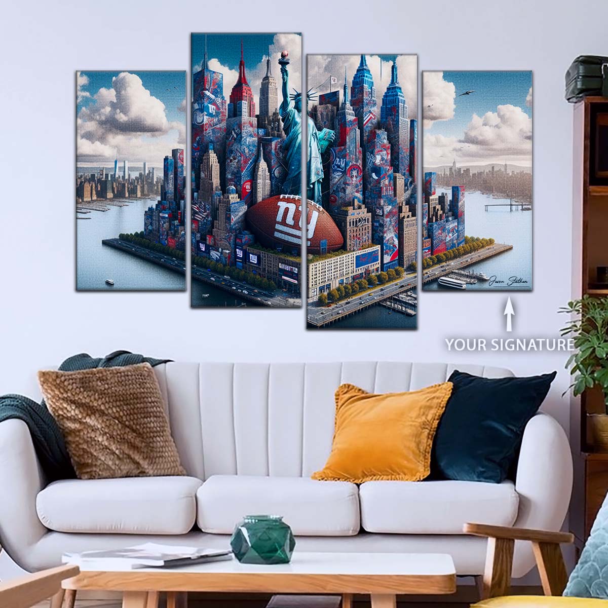 American Football Canvas Wall Art - AF5204 - New York Giants - Themed Manhattan Skyline - NFL Teams