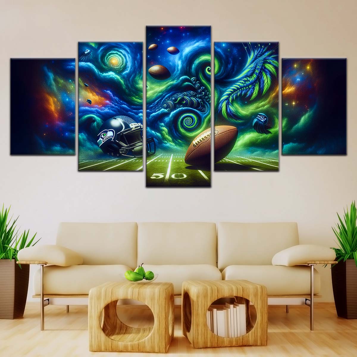 American Football Canvas Wall Art - AF5219 - Seattle Seahawks - Cosmic Touchdown - NFL Teams