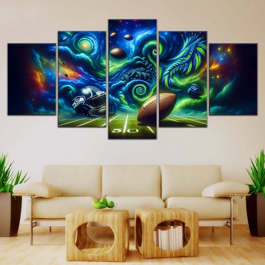 American Football Canvas Wall Art - AF5219 - Seattle Seahawks - Cosmic Touchdown - NFL Teams