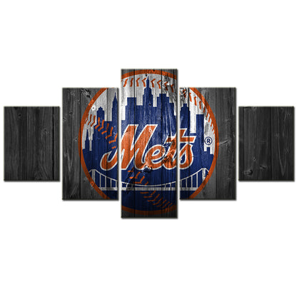 Baseball - 5 Pieces Wall Art - BB5014 - New York Mets Wood - Baseball Poster - Baseball Canvas
