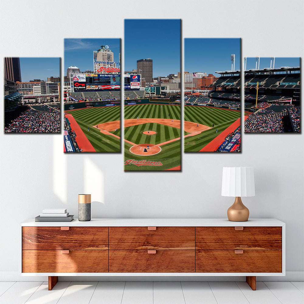 Baseball - 5 Pieces Wall Art - BB5018 - Progressive Field - Cleveland Indians Baseball Stadium - Philadelphia Phillies - Baseball Poster - Baseball Canvas