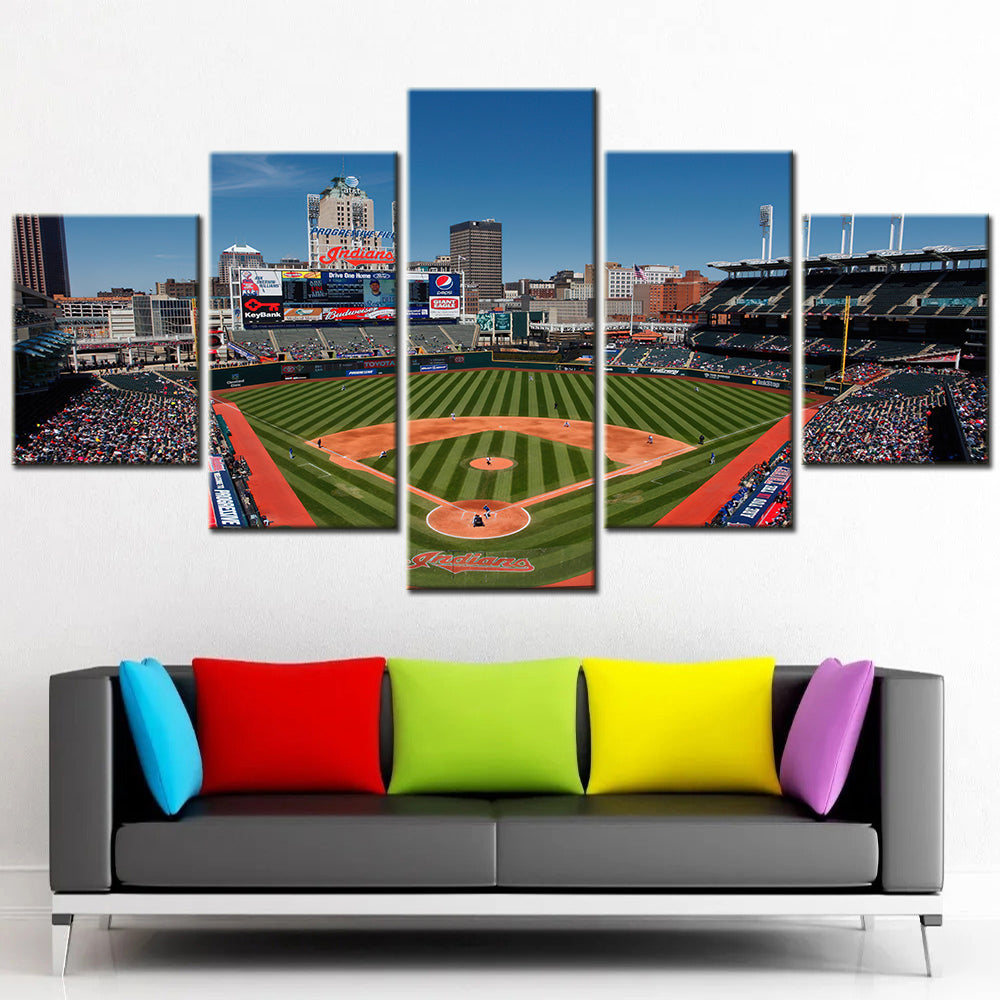 Baseball - 5 Pieces Wall Art - BB5018 - Progressive Field - Cleveland Indians Baseball Stadium - Philadelphia Phillies - Baseball Poster - Baseball Canvas