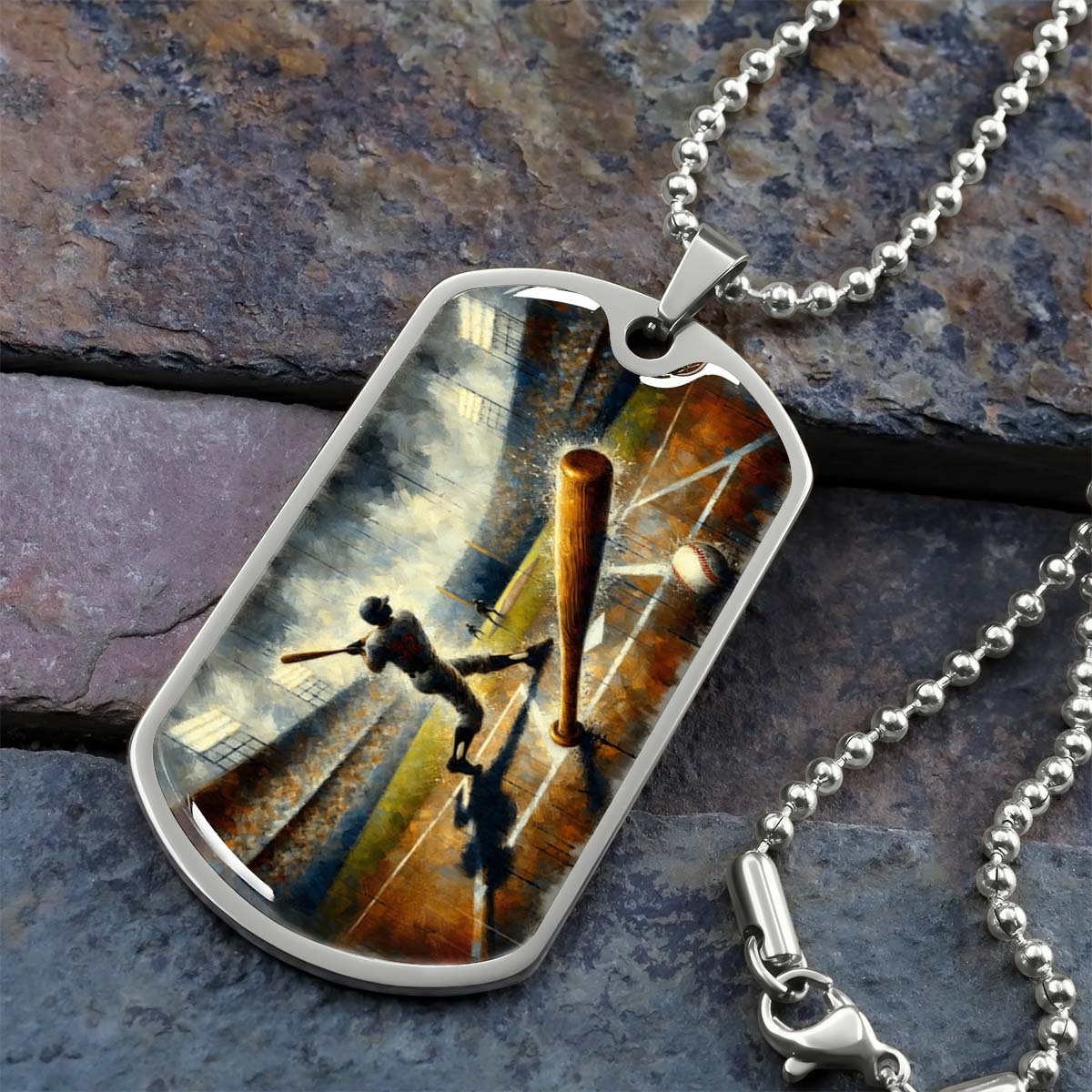 Baseball - BBD003 - Baseball Game Action - Baseball Dog Tag - Military Ball Chain - Luxury Dog Tag