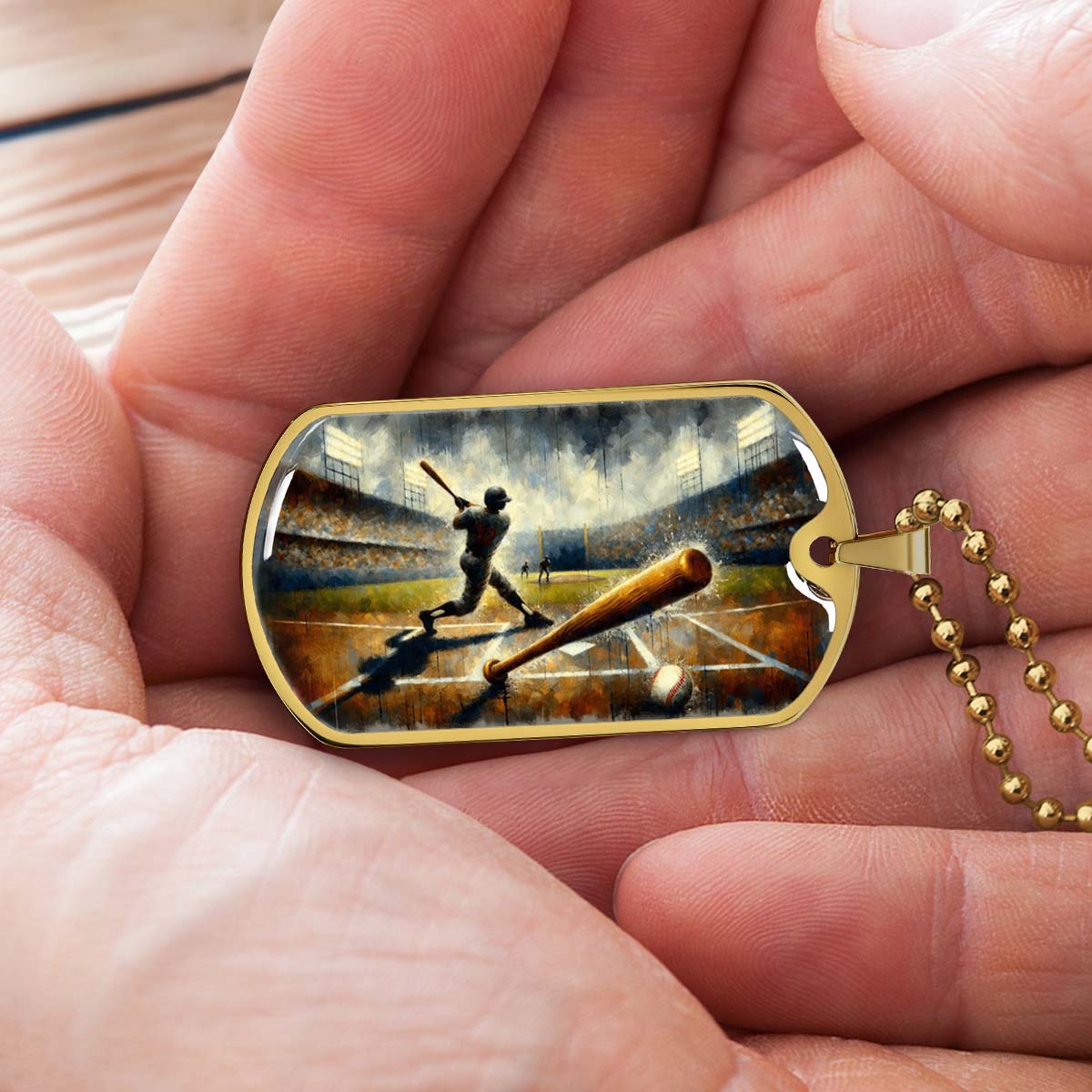 Baseball - BBD003 - Baseball Game Action - Baseball Dog Tag - Military Ball Chain - Luxury Dog Tag