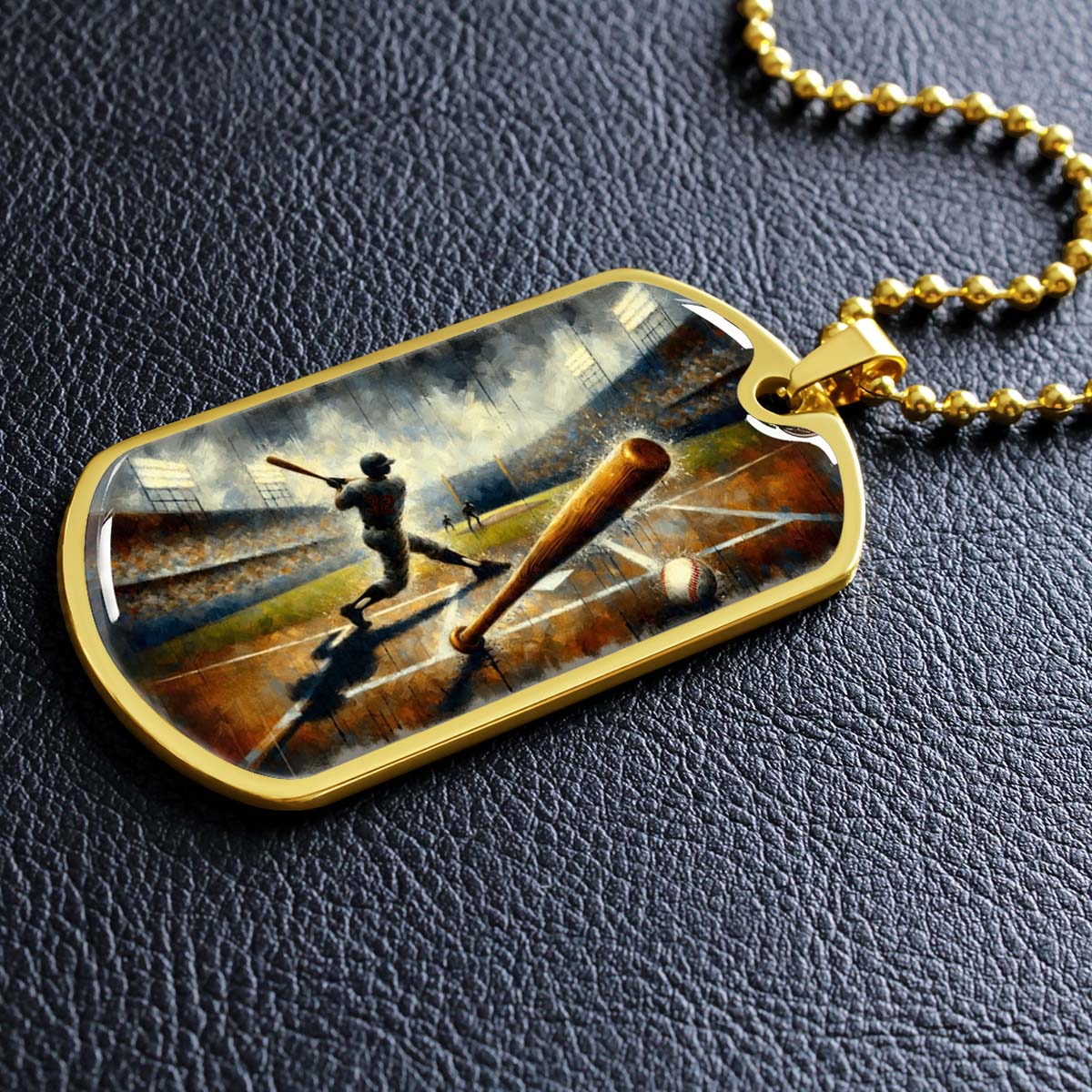 Baseball - BBD003 - Baseball Game Action - Baseball Dog Tag - Military Ball Chain - Luxury Dog Tag