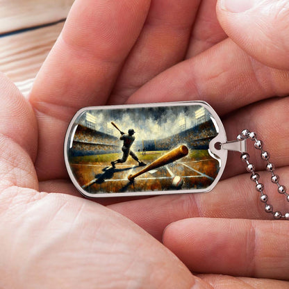 Baseball - BBD003 - Baseball Game Action - Baseball Dog Tag - Military Ball Chain - Luxury Dog Tag