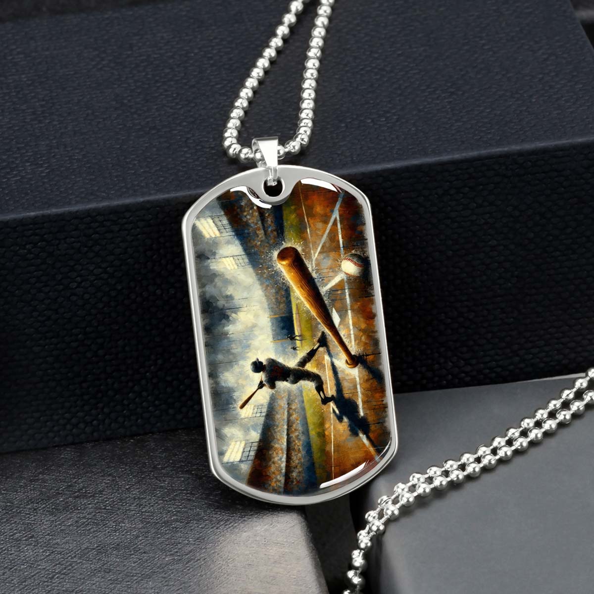 Baseball - BBD003 - Baseball Game Action - Baseball Dog Tag - Military Ball Chain - Luxury Dog Tag