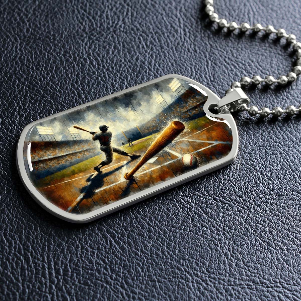 Baseball - BBD003 - Baseball Game Action - Baseball Dog Tag - Military Ball Chain - Luxury Dog Tag