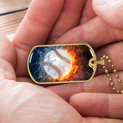 Baseball - BBD004 - Epic Baseball Blaze - Baseball Dog Tag - Military Ball Chain - Luxury Dog Tag