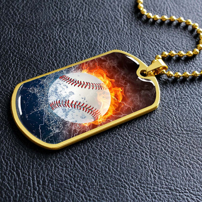 Baseball - BBD004 - Epic Baseball Blaze - Baseball Dog Tag - Military Ball Chain - Luxury Dog Tag