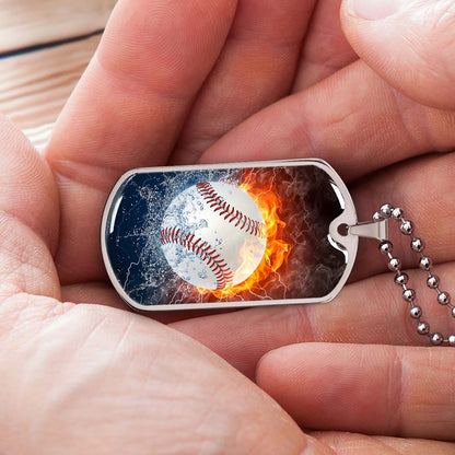 Baseball - BBD004 - Epic Baseball Blaze - Baseball Dog Tag - Military Ball Chain - Luxury Dog Tag